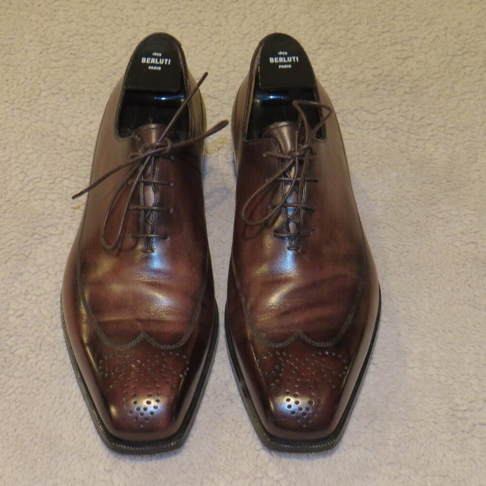 Berluti Burnished Brown Leather Medallion Oxfords 9.5